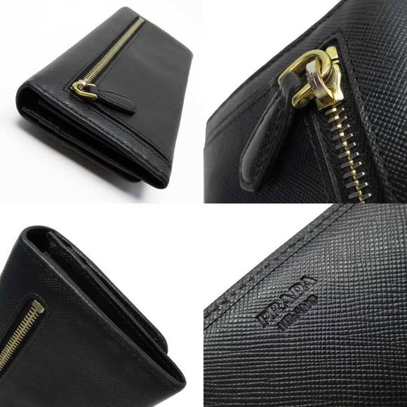 Prada Ribbon Long Wallet Black Fold Leather Saffiano - Picture 1 of 3